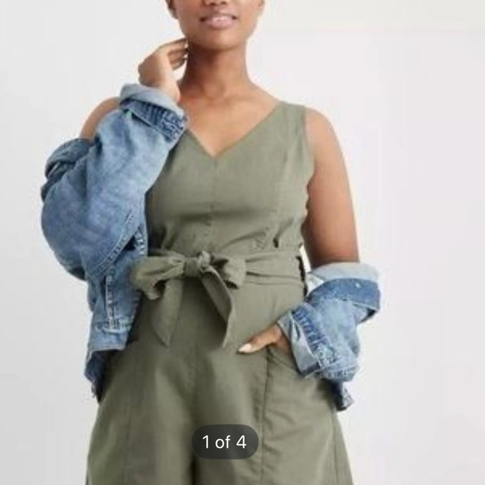 Aerie Wrap Top Romper Army Green Cotton Cargo